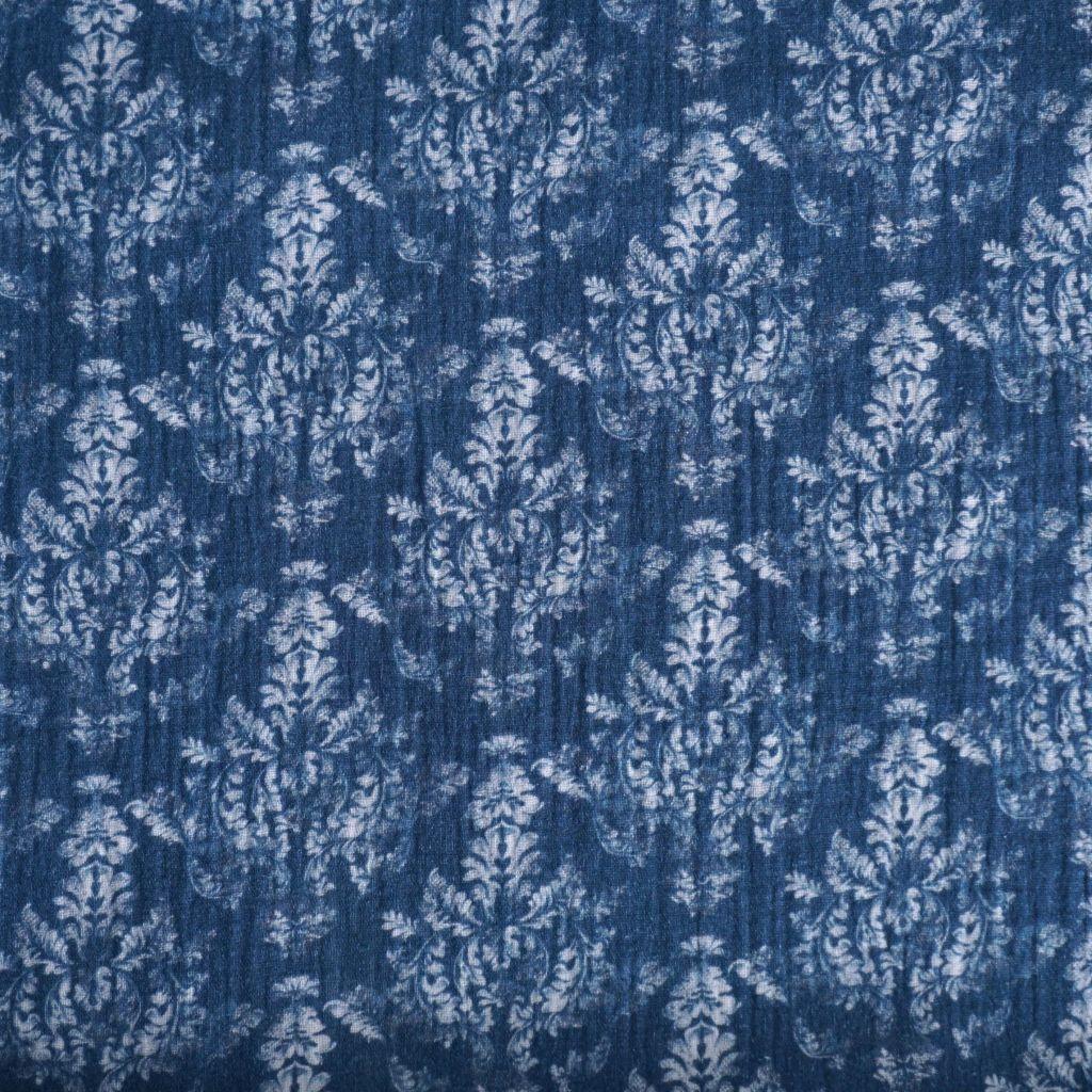 Musselin Double Gauze Blumenornament jeansblau